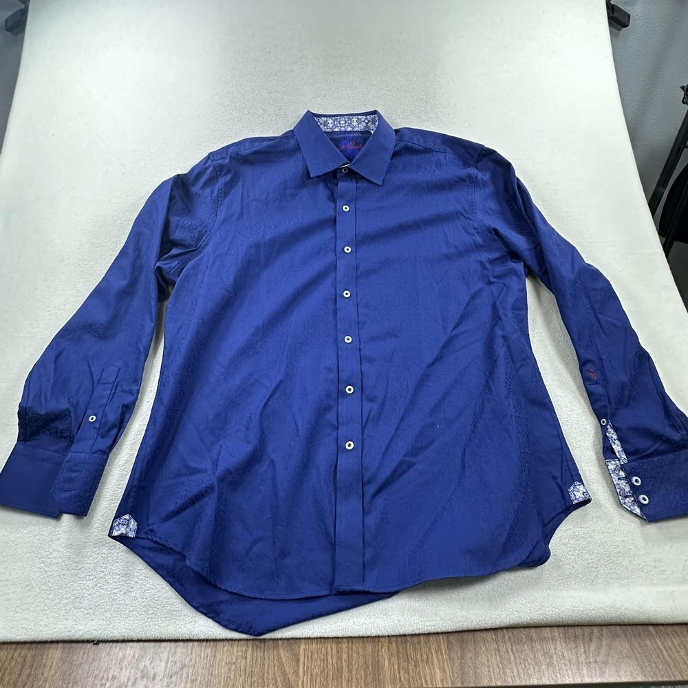 Robert Graham Button Up Shirt Mens 2XL Blue Paisley Jacquard Contrast Cuff